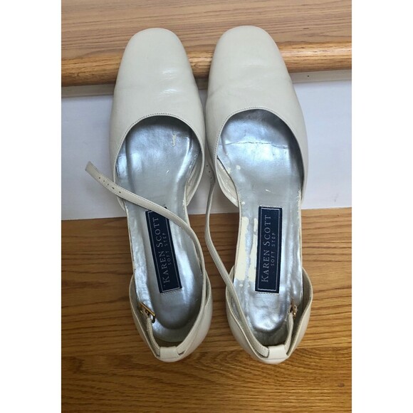 KAREN SCOTT ARIA 8 1/2 SQUARE TOE SANDALS, IVORY, ANKLE BUCKLE STRAP - Picture 6 of 8